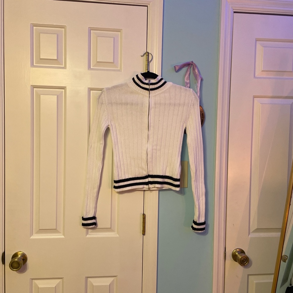 White and Black striped fitted sweater